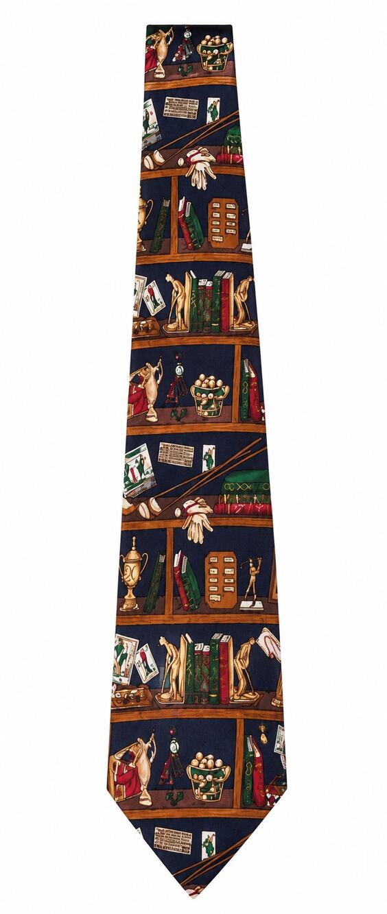 Vintage Alynn Neckwear Sports Trophy Room Library Novelty Tie 100% Silk USA